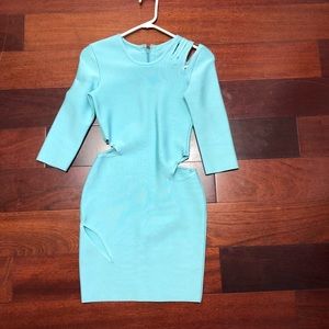 Aqua Bandage Dress with Cut Outs